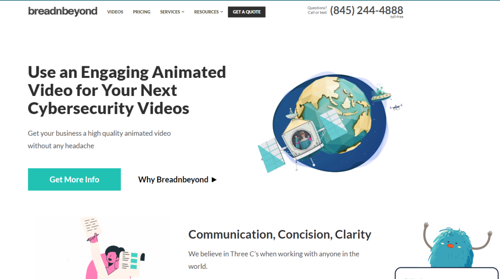 Breadnbeyond portfolio displaying various animated SaaS explainer video styles.