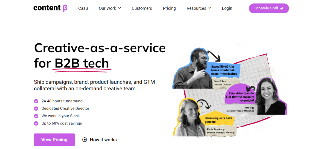 Content Beta platform interface highlighting video and design subscription services.
