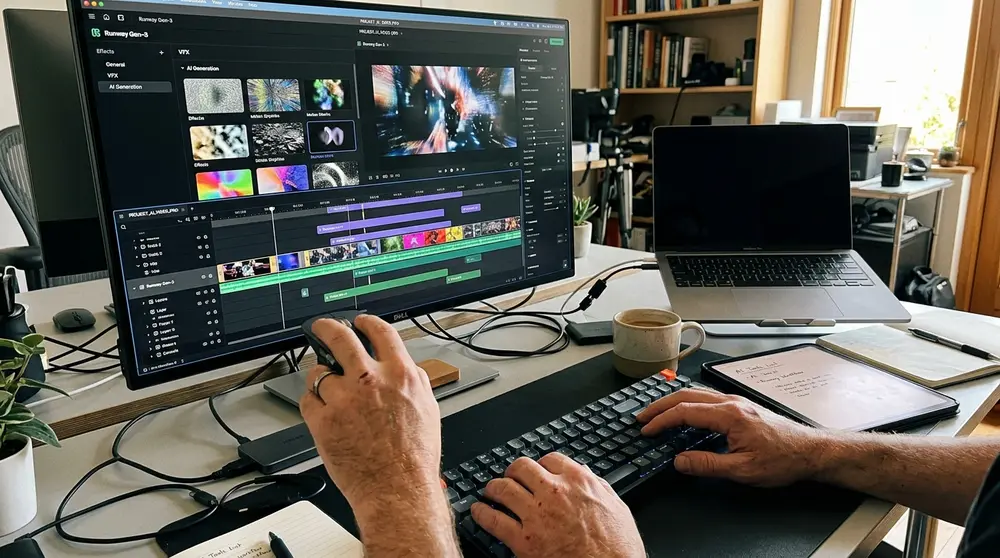 Runway Gen-3 AI video editing interface on a high-resolution display