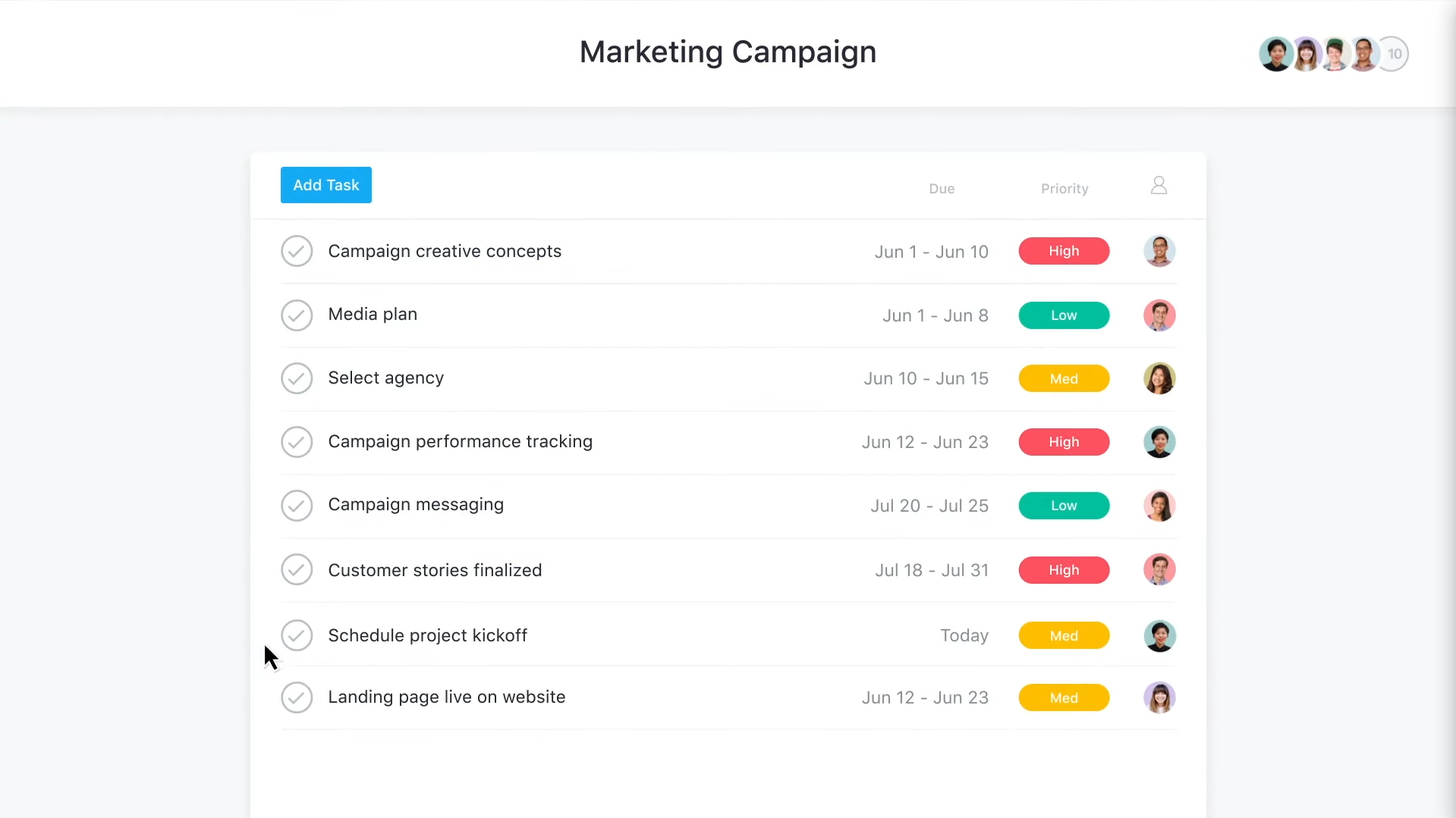 Asana project management timeline displaying task tracking and team workflows