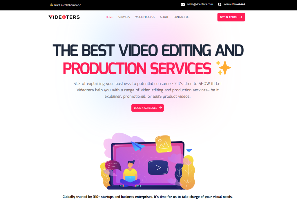 Videoters website homepage showcasing SaaS explainer video production services.